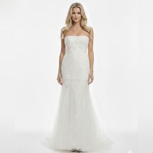 ADRIANNA PAPELL STRAPLESS EMBELLISHED MERMAID CUT CHIFFON DRESS